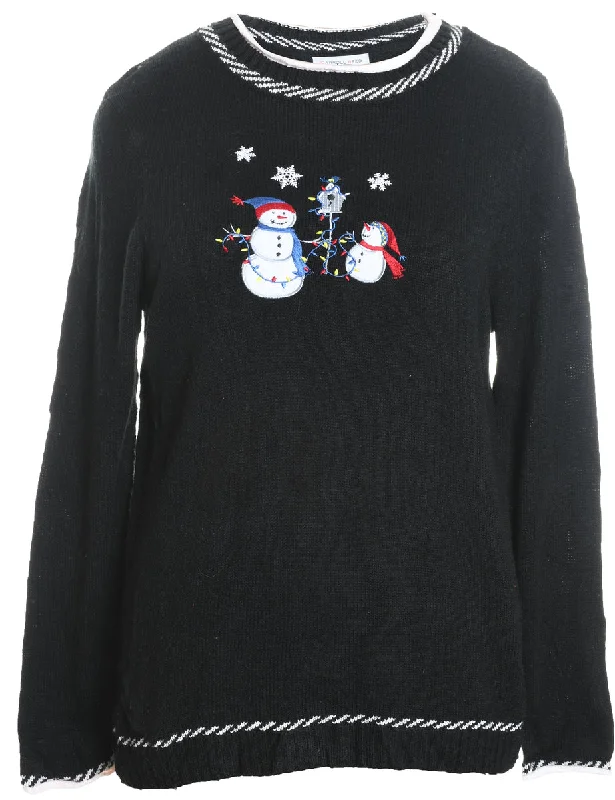 graphic coatSnowman Design Black Embroidered Knit Christmas Jumper - M