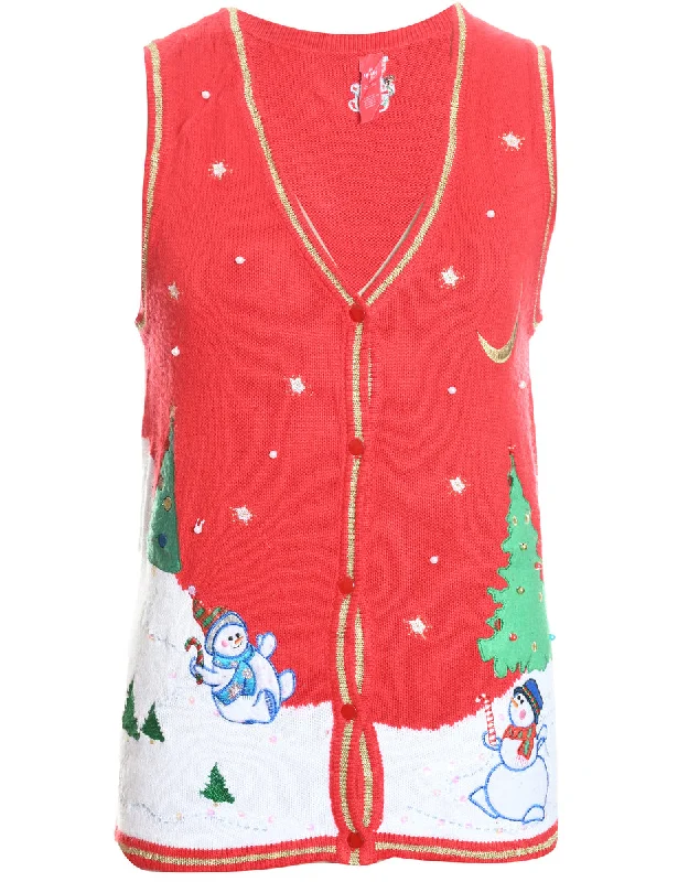 zip-up jacketWinter Scene Design Red Knit Christmas Vest - M