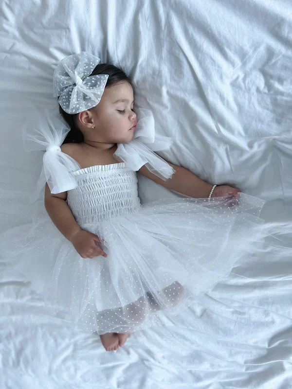 off-the-shoulder dressPoppy White Tulle Bow