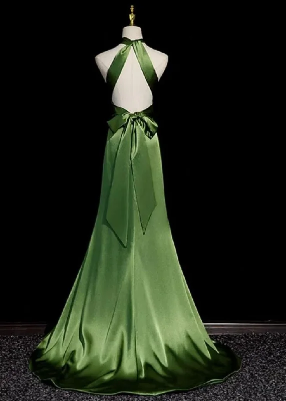 boho-chic dressElegant Halter Open Back Green A-Line Long Formal Party Dress, DP3458