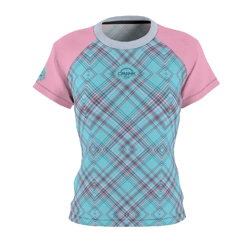 minimalistic workout hoodieLadies Pink & Aqua Plaid MTB Jersey