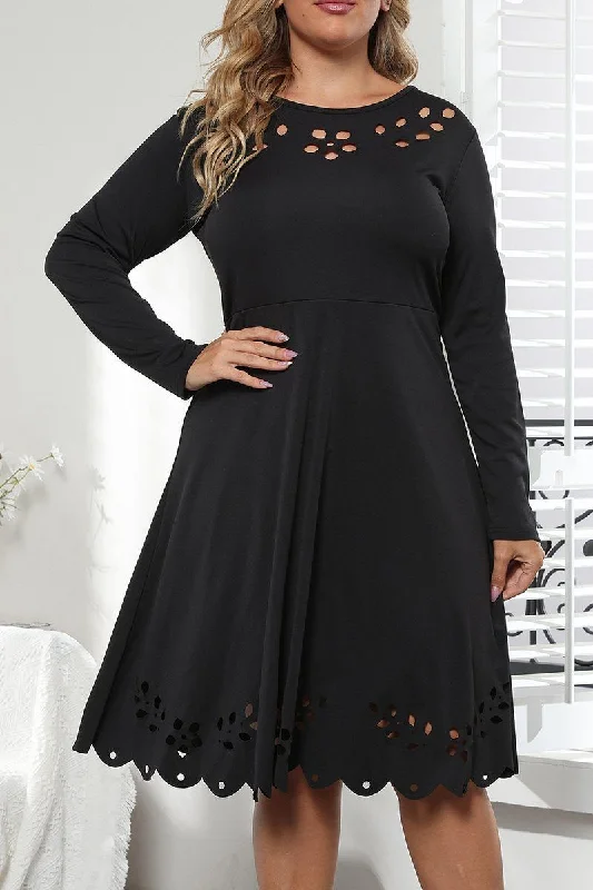 casual dressWOMEN PLUS SIZE PUNCHING LONG SLEEVE DRESS