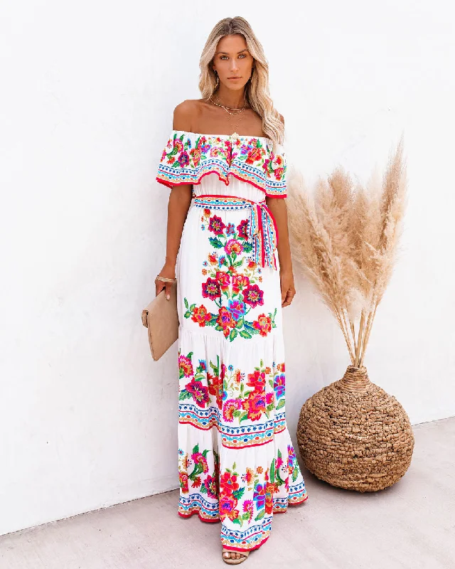 elegant shift dressMamanuca Floral Off The Shoulder Maxi Dress