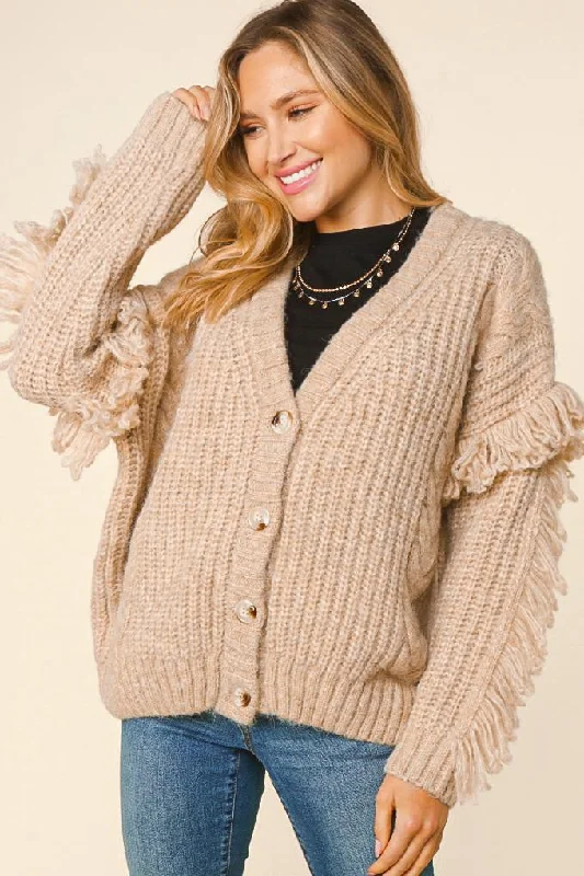 fashionable outerwearLONG SLEEVE WITH FRINGE OVERSIZED SWEATER