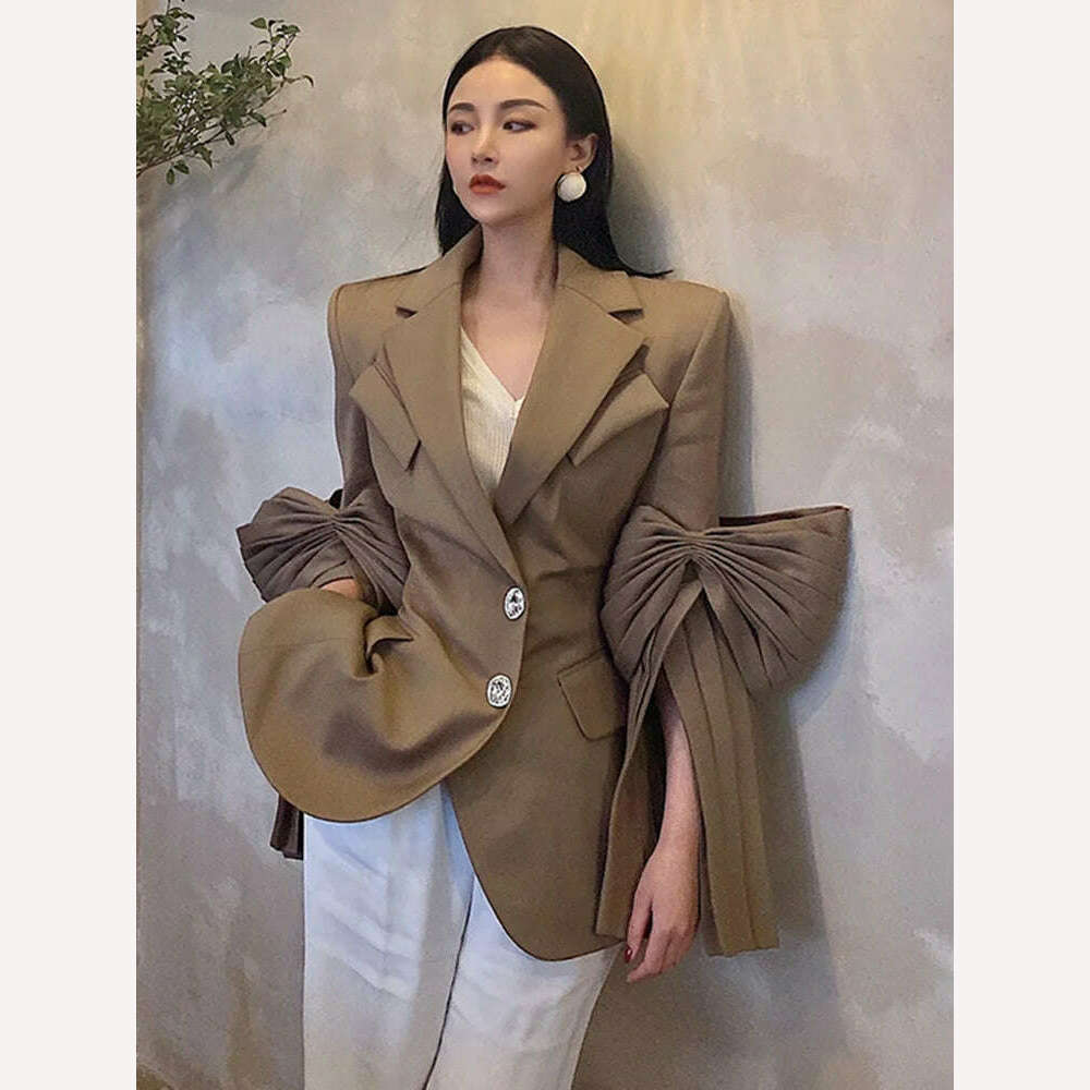 classic jacketVGH High Street Plain Blazers For Women Notched Long Sleeve Single Breasted Patchwork Folds Coats Female 2022 Spring Clothes New