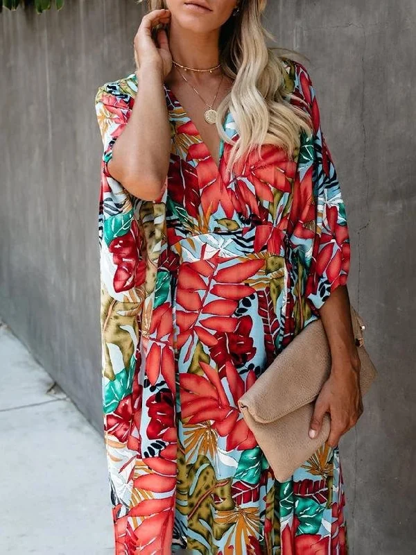 cocktail dressFlower Beach Blouse Sun Protection Robe-style Dress