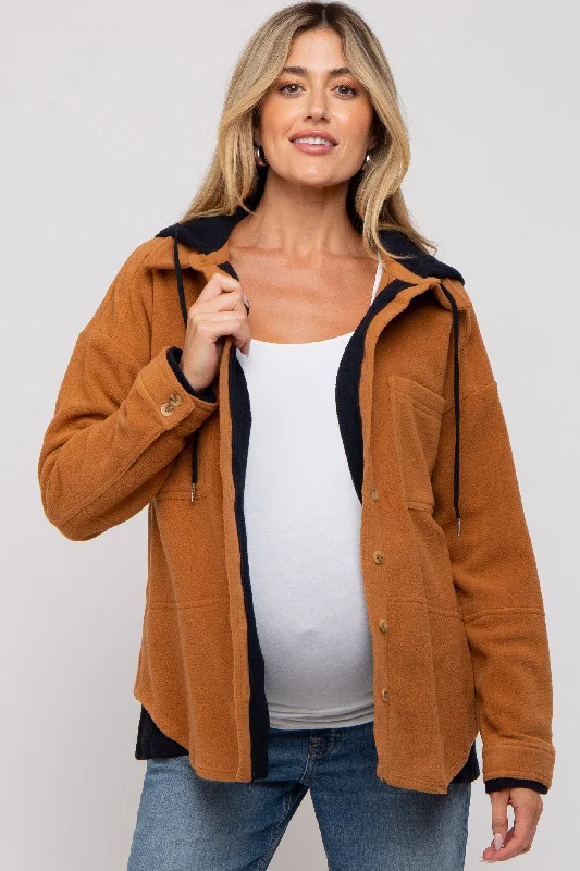 premium coatCamel Soft Hooded Maternity Shacket