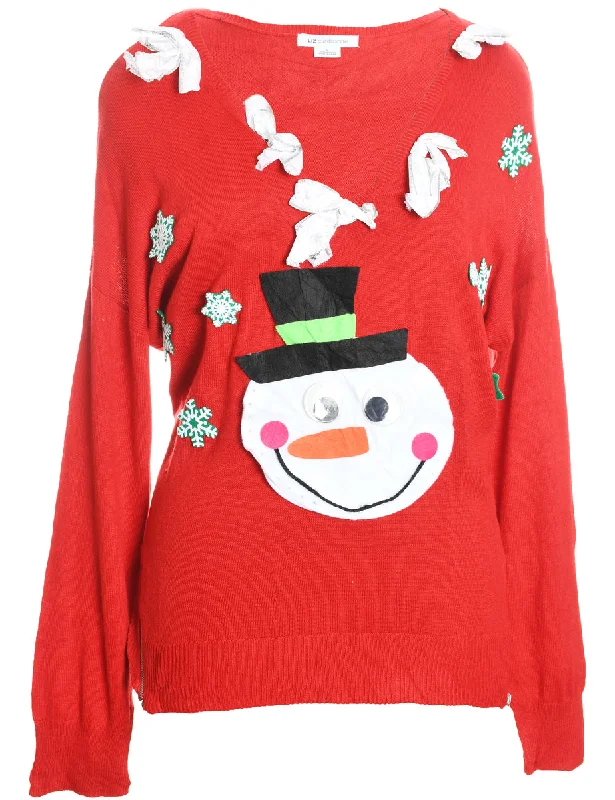 cozy coatSnowman Design Red Knit Christmas Jumper - L