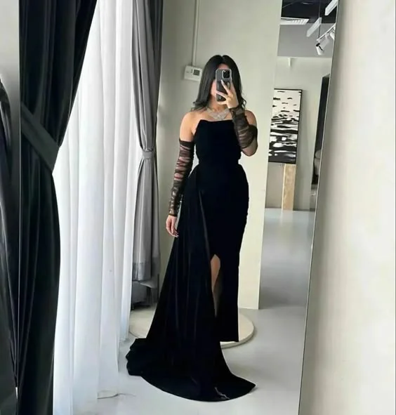 flowy dressCharming Black Strapless Long Formal Party Dress Evening Gown, DP3479