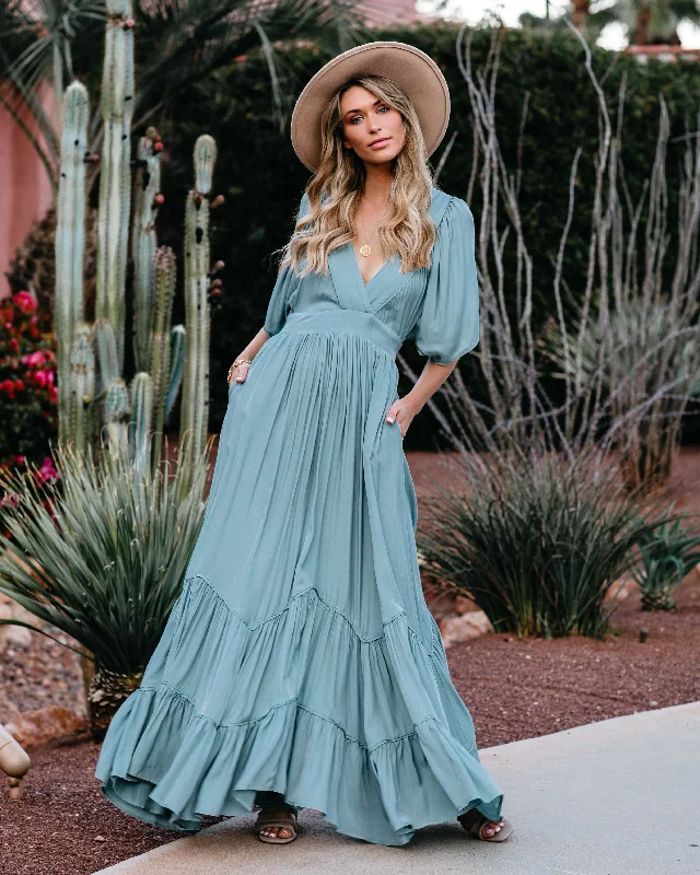 casual slip dressPREORDER - Seafoam Season Pocketed Tiered Maxi Dress - Seafoam