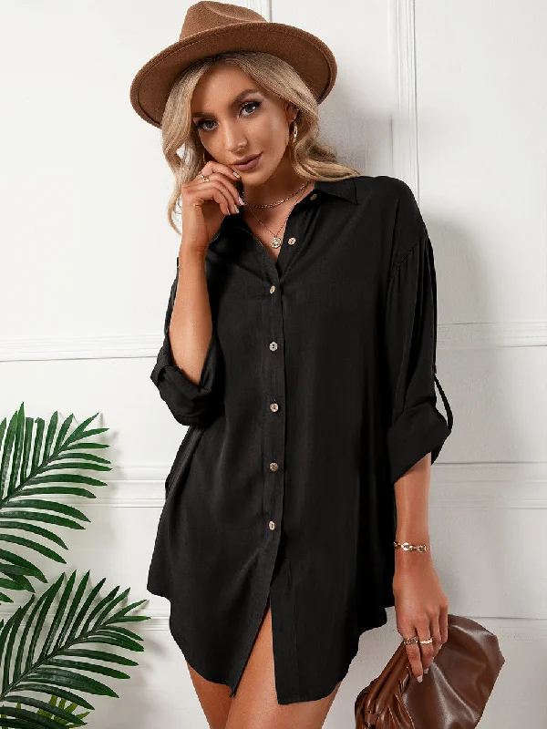 oversized dressJeanette Button Down Tunic Top - Black