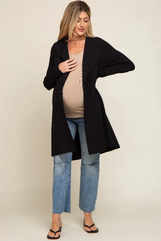 wool coatBlack Draped Maternity Cardigan