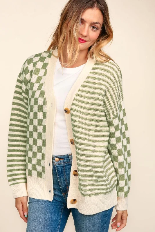 stylish blazer coatSage Button Down Checker Stripe Sweater Cardigan