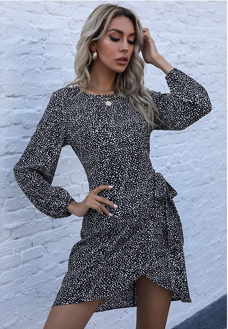 trendy bodycon dressKeeper Printed Tie Dress - Black