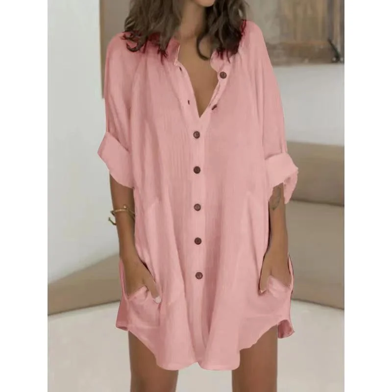 structured dressKennedy Cotton Pocketed Button Down Tunic - Rose Dust