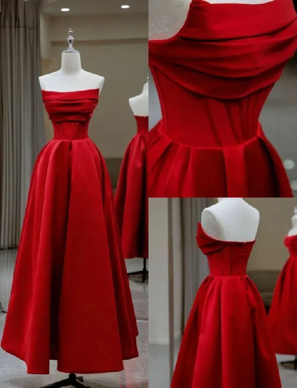 casual summer dressCharming Red Strapless A-Line Long Prom Gown Occasion Dress, DP3473