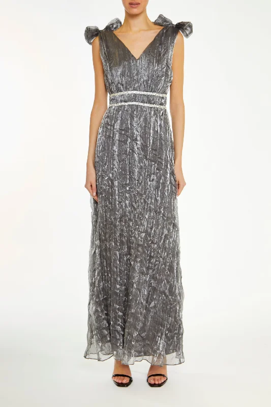 trendy wrap dressLeia Petrol Crinkle Organza Bow Shoulder Maxi Dress