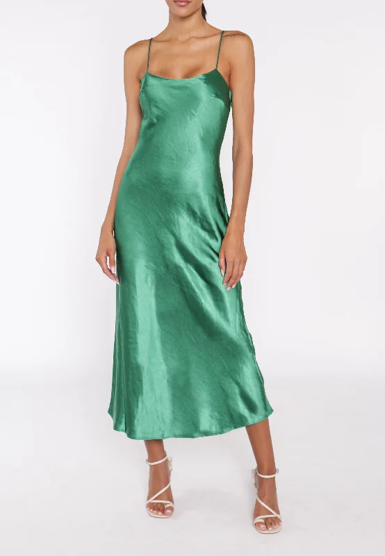 backless dressDelphine Emerald Green Midi Slip Dress