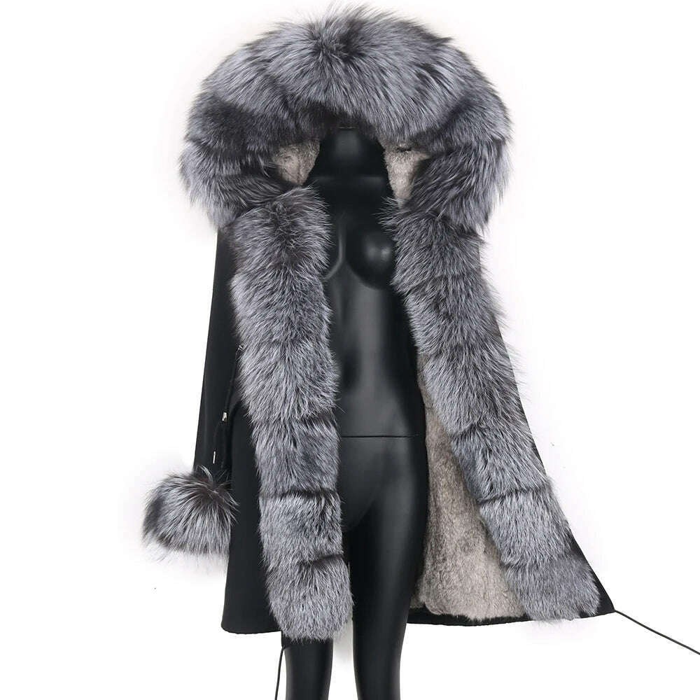 fitted trench coatWinter Real Rabbit Fur Coat Women Long Jacket Waterproof Parkas Rex Rabbit Liner Removable Raccoon Fur Collar Hooded Outwear