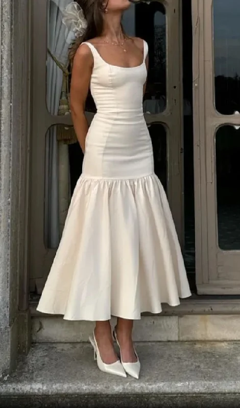 satin dressElegant Ivory Strapas Sheath Formal Evening Party Dress, DP2829