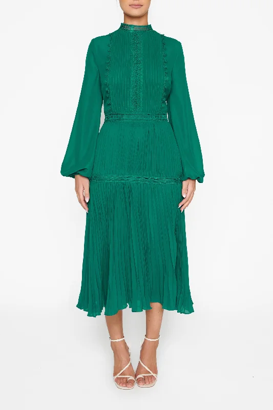 bohemian dressVictoria Emerald Green Pleated Midi-Dress