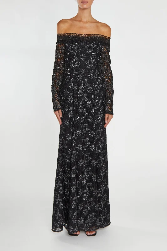 trendy mini dressLenox Black Bardot Long-Sleeve Maxi Dress