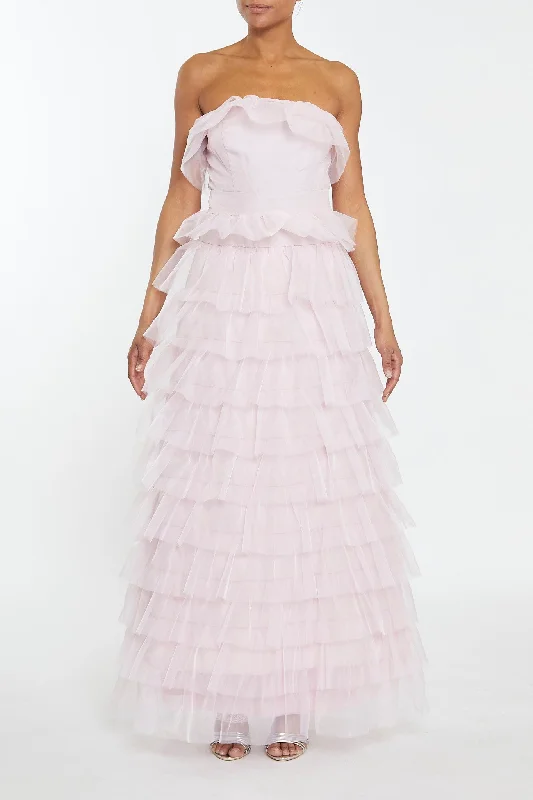 midi dressKennedy Pale Pink Tiered Ruffle Bandeau Maxi Dress