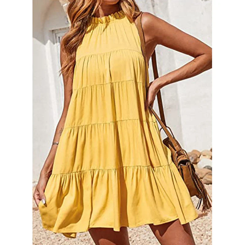 romantic dressSouthern Nights Tiered Halter Dress - Lemon