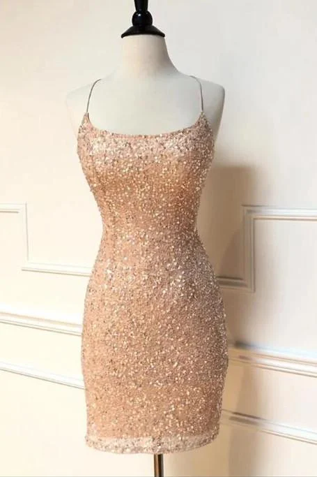 sleek dressSparkle Straps Tight Peach Sequins Short Homecoming Dress,DH0008