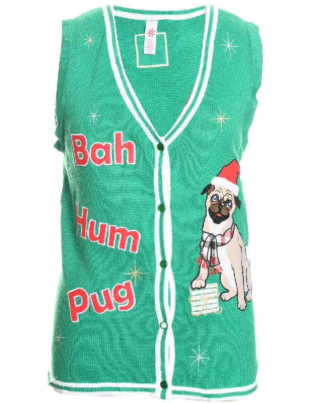 fashion coat with hoodPug Design Knit Christmas Vest - M