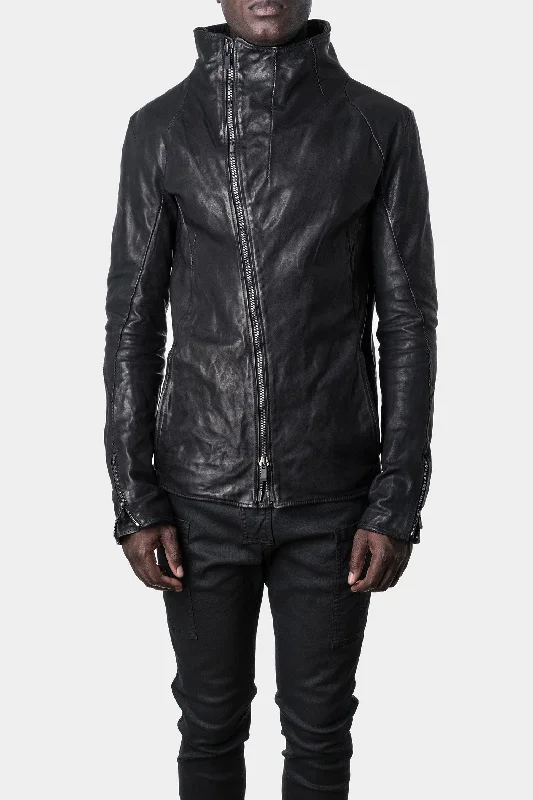 classic bomber jacketAsymmetrical zip high neck leather jacket