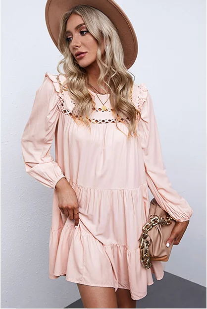 midi dressCanyon Pocketed Tiered Babydoll Dress - Blush