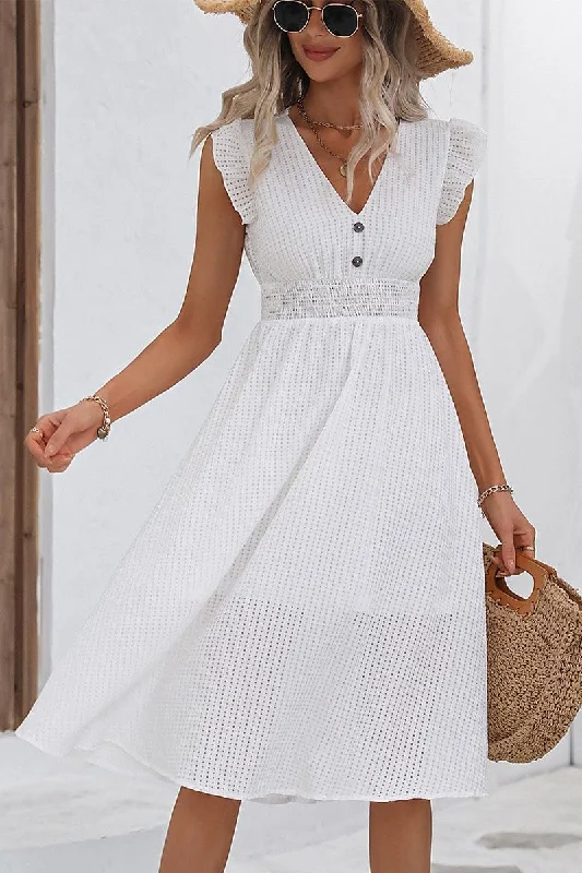 floral midi dressWOMEN FRILL ANGEL SLEEVE V NECK MESH MIDI DRESS