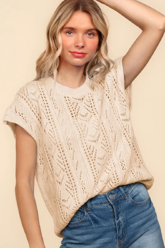 casual coatPLUS DOLMAN SHORT SLEEVE CROCHET SWEATER KNIT TOP