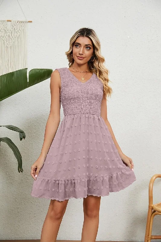 chic dressV NECK JACQUARD WEAVE SLEEVELESS DRESS