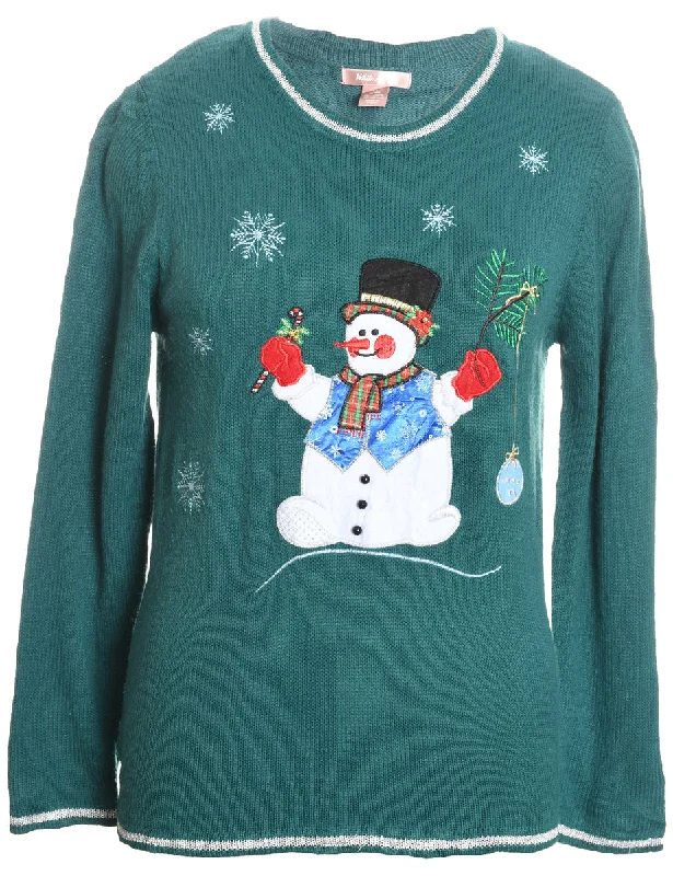 trendy bomber coatSnowman Design Green Knit Appliqued Christmas Jumper - M