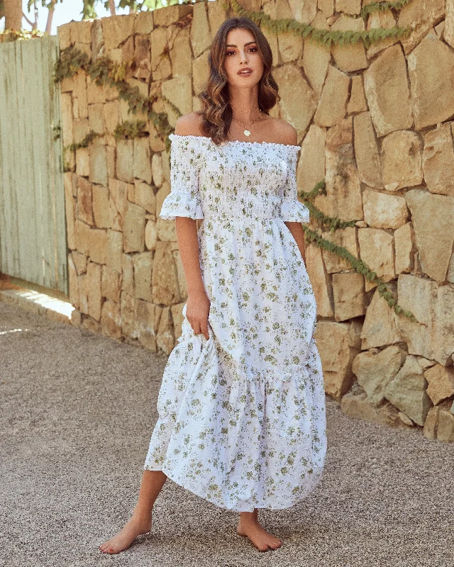 party dressDasha Cotton Floral Off The Shoulder Maxi Dress - Sage - FINAL SALE