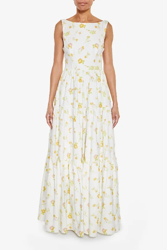 wrap dressLorna Cream Yellow Floral Tiered Backless Maxi Dress