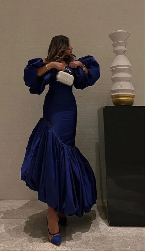 sophisticated dressRoyal Blue Off Shoulder Mermaid Ruffles Long Evening Dress, DP2938