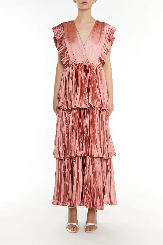 sleek midi dressBeatrice Dusty Peach Pleated Tiered Dress