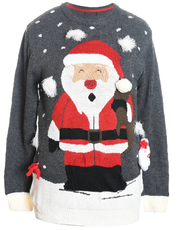 windbreaker jacketSanta Claus Design Grey Christmas Jumper - M