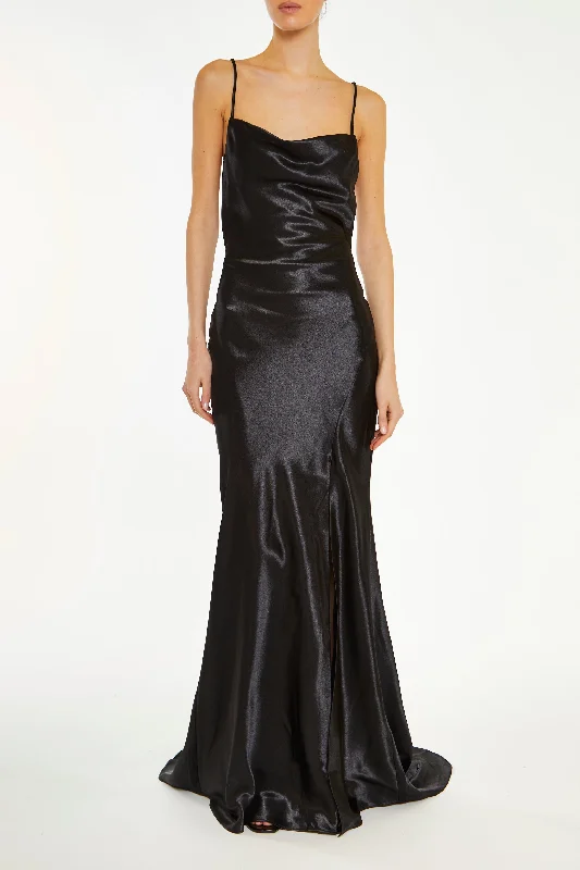 high-waisted dressPippa Black Bridesmaid Cowl-Neck Slip Dress